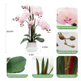 Artificial Orchid Flower Plant 20.9'' Real Touch Faux Orchids In Ceramic Vase Pink Fake Phalaenopsis Flower Arrangement Silk Orchids With Stems For Centerpiece Table Home Indoor Decor