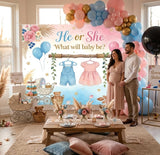 Boho Gender Reveal Backdrop 7x5ft,He or She Gender Reveal Photo Background