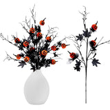 5Pcs Halloween Decorations Indoor, 19.5Inch Artificial Pumpkin Maple Leaf Floral Stems Halloween Branches Decoration, For Home Vase Arrangement Decor - Black.