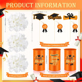 3 Sets Graduation Table Centerpiece Decorations Class Of 2025 Includes 3 Silk Artificial Flower 9 Congrats Grad Sticks Picks Toppers 3 Metal Vases For Home Party Supplies Gifts(Orange)