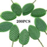 200 Pcs Artificial Silk Green Leaves Fake Faux Wired Single Leaves Diy Home Decorative Christmas Party Decoration Flowers Garland Wedding Decoration