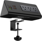 Desk Edge Clamp Mount Power Strip with USB C and AC Outlets 5 Foot Cord