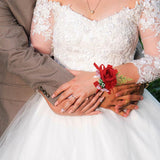Wedding Bride Rose Wrist Corsage Red Bridesmaids Wrist Flower Flowergirl Hand Floral Decor Bridal Prom Party Accessories For Women And Girls (A-Red)