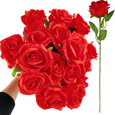 13Pcs 21 Inch Red Roses Artificial Flowers With Long Stems Silk Roses Fake Rose Realistic Flower Bouquet For Wedding Party Office Home Decor For Valentines Day Decor