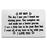 Metal Wallet Insert Card To My Man Anniversary Card For Him Men Valentine'S Day Jewelry I Love You Gifts For Hubby Boyfriend Birthday Gift For Boyfriend Fiance Husband Couple Gift Cards