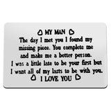 Metal Wallet Insert Card To My Man Anniversary Card For Him Men Valentine'S Day Jewelry I Love You Gifts For Hubby Boyfriend Birthday Gift For Boyfriend Fiance Husband Couple Gift Cards