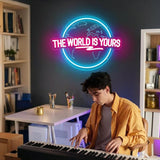 The World Is Yours Neon Sign LED Planet Wall Light Man Cave Game Room Bedroom Decor Gift