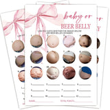 Pink Baby Shower Games For Girl, Beer Belly Game Cards, 25 Gender Neutral Cards With 1 Answer Card, Pink Bow Gender Reveal Party Supply Kit, Baby Shower Decorations(5''X7'')-A08