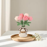 Hand-Crocheted Tulip Potted Plant With Premium Gift Box, Unique Hand-Crafted Gift For Home And Office Desk Decor, Perfect For Teachers, Moms, Friends, And You(Pink)