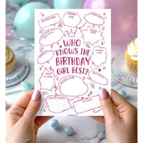 50 Who Knows The Birthday Girl Best Game Cards, Fun Birthday Games For Kids & Adults, Pink Bubbles