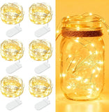 6 Pack Battery Operated Fairy Lights 7FT 20 LED Warm White Copper Wire Twinkle String Lights for Mason Jars Wedding Party Christmas DIY Centerpiece Decor