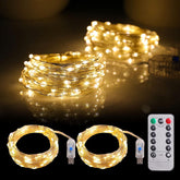 2 Pack Fairy Lights 100 Led 33 Ft Christmas Lights Usb Powered Silver Wire String Lights, Mini Lights With Remote Contro