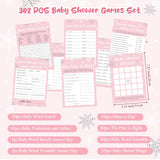 302 Pcs Winter Snowflake Baby Shower Games, 6 Games, 50 Sheets Each, Baby Shower, Word Scramble, Word Search, Predictions And Advice(Pink)