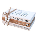 Highland Cow Wood Book Stacks Decor - Rustic Farmhouse Decorative Books Sign For Home Coffee Table Mantle Fireplace Shelf Decorations - I'Ll Love You Until The Cows Come Home 7.5X5X3'