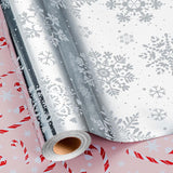 Snowflake Christmas Wrapping Paper - 17 Inch X 32.8 Feet Mini Roll - Candy Cane Metallic Shiny Silver Gift Wrap Paper For Holiday Shower Party Celebration