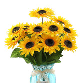 15.74'' Artificial Sunflowers Bouquet With 14 Heads(Two Different Diameter Of Flowers) And 40 Leaves Fake Silk Sunflowers Bouquet For Home Office Parties And Wedding Decoration
