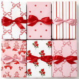 12 Sheet Bow Wrapping Paper -Not Roll- Red Pink Flower Dot Stripe Valentine'S Day Gift Wrap Art Paper For Wedding Bridal Shower Anniversary, Folded Flat, 19.7 X 27.6 Inch