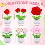 6Pcs Knitting Crochet Flowers Potted Plants, Crochet Flowers Artificial,Small Potted Knitted Home Office Decor Mothers Day Valentines Day Birthday Gifts
