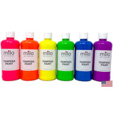 milo Fluorescent Neon Washable Paint | 16 oz Bottles 6 Colors | Made in the USA | Glows UV in Black Light | Safe & Non-Toxic Tempera Paint for Arts & Crafts, Poster, Window, Classroom, School, Project
