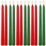 12-Pack 10-Inch Green & Red Christmas Taper Candles - Perfect For Holiday Decorations And Parties