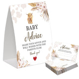 Boho Cow Advice For The Parents-To-Be, Pack Of One 5X7 Sign And 50 Advice Cards, Cow Baby Shower Decoration, Gender Neutral Party Supplies - Ac05