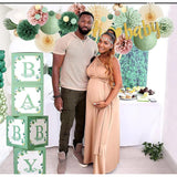 14pcs Dusty Rose Sage Baby Shower Decor with Pom Poms, Lanterns & Banner