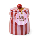 Paddywax Cabana Hand-Painted Scented Candle with Lid in Ceramic Reusable Jar, Clean-Burn Soy Candle, Pink Peppermint Scent, Approx. 42 Hour Burn Time, 6.5 oz
