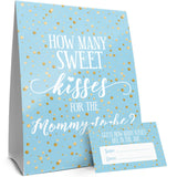 How Many Kisses Baby Shower Game - Blue And Gold It'S A Boy Baby Shower (Sign With Cards)