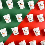 100Pcs Christmas Snowman Party Cups Xmas Disposable Paper Cups Festive Winter Smiling Snowman Face 9 Oz Drinking Cups For Beverage Hot Cold Drinks Holiday Merry Christmas Table Party Supplies