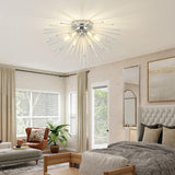 Sputnik Flush Mount Ceiling Light Fixture, 6-Light Chrome Firework Ceiling Lights, 19.6" Modern Chandeliers Close To Ceiling Lamp For Bedroom Kitchen Hallway Entryway, G9 Socket