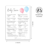 Gender Reveal Party Game — Baby Trivia Game — Pack Of 25 — Elephant Pink Or Blue Fun Baby Facts Games, Blue Or Pink Trivia Gender Neutral Baby Shower Games Activities, Coed Couples Shower G510-Trv