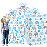 3 Pcs 56'' Extra Large Baby Shower Bag Elephant Oversized Holiday Plastic Gift Bags Jumbo Storage Wrapping For Birthday Party Favors Gift Wrap(Blue)