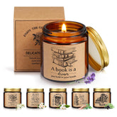 6 Pcs Christmas Book Lover Candle Gifts 3.5 Oz Book Lovers Gifts Reading Candle Scented Bookish Presents Rustic Bookshelf Soy Wax Jar For Bookworm Librarian Readers Writer Club Teacher Birthday