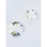 Ting & Cecilly White Corsage And Boutonniere Set For Wedding Flower Accessories Prom Suit Decorations (White)