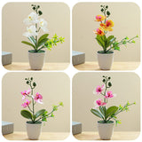 4Pcs Artificial Orchid Flowers Mini Potted Orchid Flowers Fake Orchids With Plastic Vase For Home Office Wedding Table Centerpiece Decoration(White,Yellow,Pink,Light Pink)