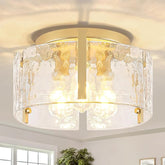 15 Inch Gold Semi Flush Ceiling Light 3 Light Glass Drum Modern Fixture