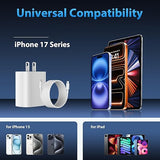 USB C Fast Charger with 10FT USB C to USB C Cable for iPhone 17 16 15 iPad White