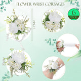 12 Pcs Wedding Corsage And Boutonniere Set Artificial Rose Wedding Corsage Wristband With Pins For Prom Men Bride Party Accessories Groom Groomsmen Bridesmaids Women (Retro,White)