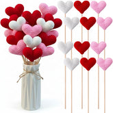 12 Pcs Valentines Heart Picks Crochet Valentines Day Tree Picks Valentine Bouquet Heart Artificial Flower Handmade Knitted Flowers Hearts Decorations For Mother'S Day Galentines Birthday