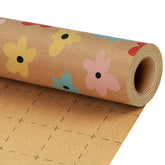 Kraft Floral Wrapping Paper Roll - 17 Inches X 33 Feet (47 Sq. Ft. Ttl.) Colorful Abstract Daisy Design Flower Gift Wrap For Valentine'S Day, Wedding, Bridal Shower, Birthday, Engagement