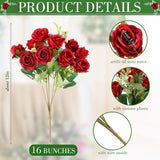 16 Bunches 12 Inch Artificial Mini Rose Bouquet 160 Heads Bridal Flower Bouquets Fake Silk Rose Bulk For Valentine'S Day Wedding Bridal Shower Home Office Garden(Red)