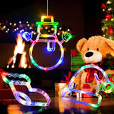 Christmas Window Lights, 3 Pack Multicolor Stocking, Snowman, Santa Hat With Suction Cup, Timer Function And Slow Fade M