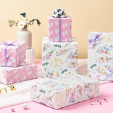 Baby Wrapping Paper - 1 Roll 17” X 33 Ft Baby Shower Wrapping Paper Pink Floral Gift Wrap Reversible New Born Girls 1St Birthday Present Packing Cute Foot Prints Design