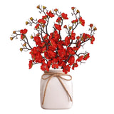 6Pcs Artificial Red Plum Blossom Faux Flowers Fake Plum Blossoms Plastic Flowers Silk Arrangements For Home Hotel Office Wedding Party Garden Decor