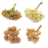 8 Style Flower Stamen Pistil Artificial Gold Flower Stamen Fake Berries Stamen Pistil For Diy Scrapbook Home Decoration (Gold)