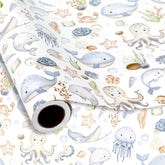 Under The Sea Wrapping Paper -Mini Roll- 17In X 32.8Ft Watercolor Ocean Animal Gift Wrap Paper Cute Craft Paper For Summer Birthday Party Packing Supplies