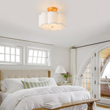 13 Inch Gold Semi Flush Mount Ceiling Light Flower Fabric Shade Modern Fixture