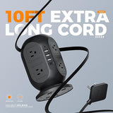 Tower Power Strip with 8 Outlets 4 USB Ports 1 USB C 10FT Flat Extension Cord Surge Protector