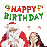 Merry Christmas Birthday Banner, No Diy, Glittery Happy Xmas Themed Party Decorations Red And Green December Party Supplies