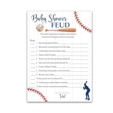 Baseball Baby Shower Feud Game — Pack Of 25 — Fun Shower Family Feud Games, Navy Blue Boy Baby Shower Activity, Rustic Sports Co-Ed Couples Shower Fued Games Little Slugger Theme G900-Bsf